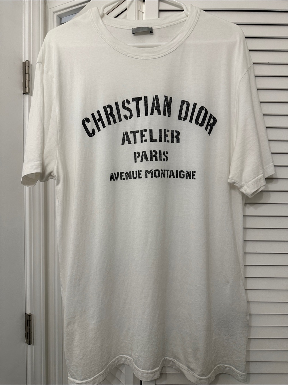 Dior White Short Sleeve Tee with Black 'Christian Dior Atelier' Print